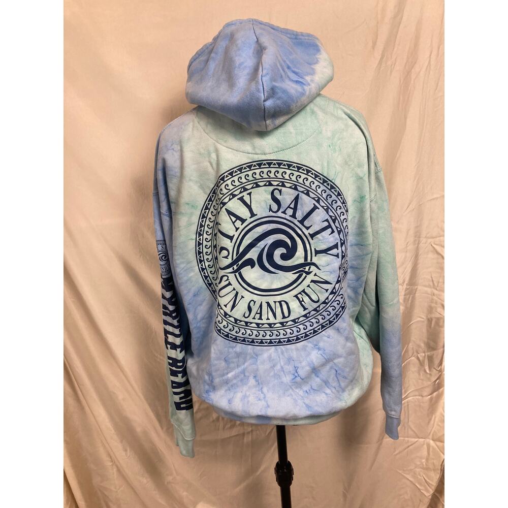 XL exist worn fabric myrtle beach hoodie tie dye blue green long sleeve comfy
